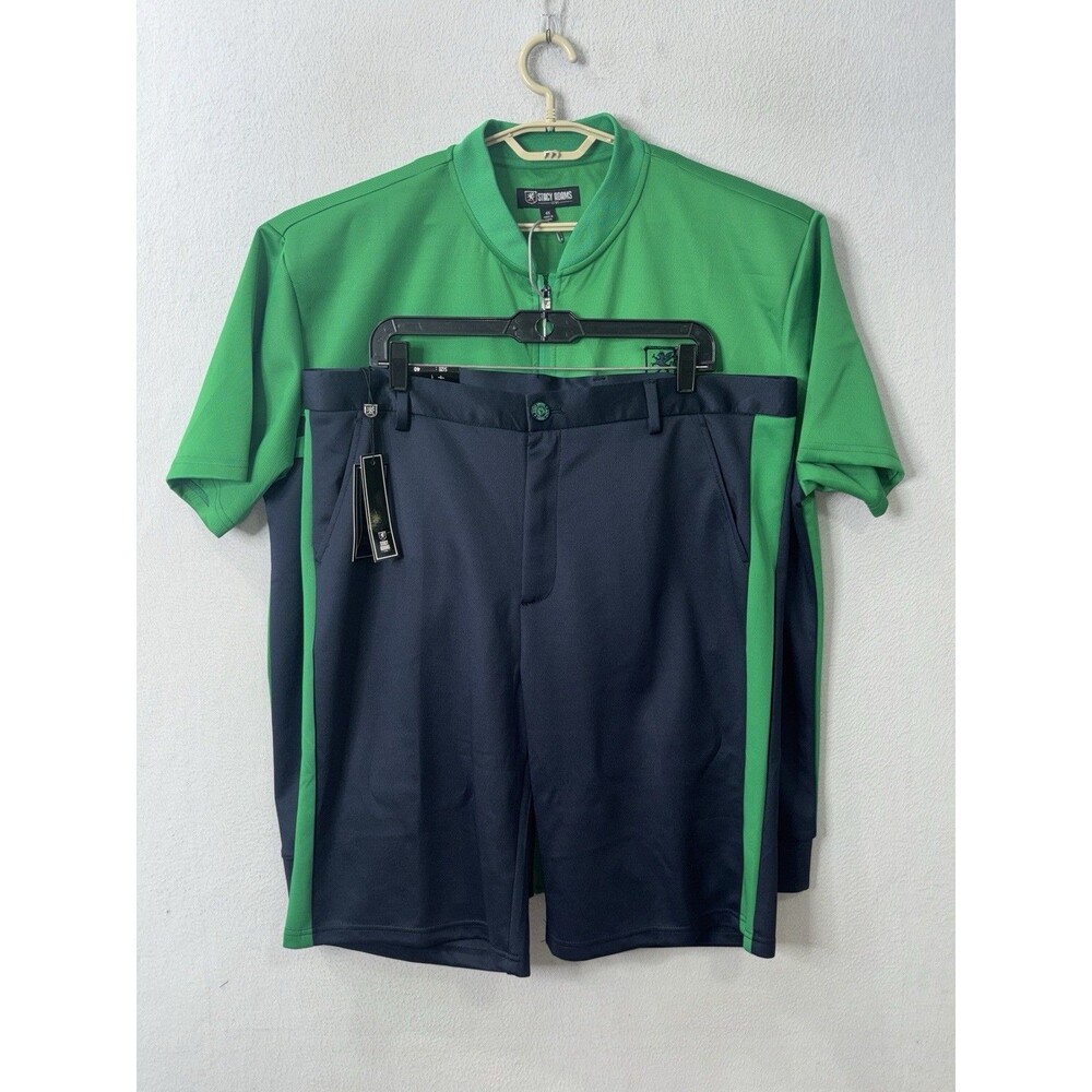 Stacy Adams Top Tracksuit 4X Short 40 Set Y2K Full Zip Short Sleeve Navy Green